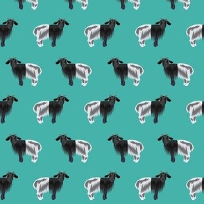 valais goat fabric - goat fabric, farm fabric, farm animal fabric, goat herder, - turquoise