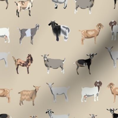 goats fabric - goat wallpaper, goat fabric, goat breeds, farm, farm animals fabric -  tan