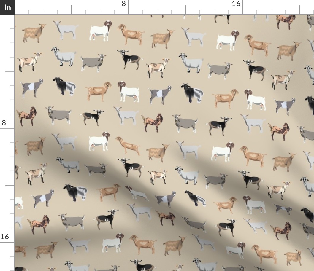 goats fabric - goat wallpaper, goat fabric, goat breeds, farm, farm animals fabric -  tan