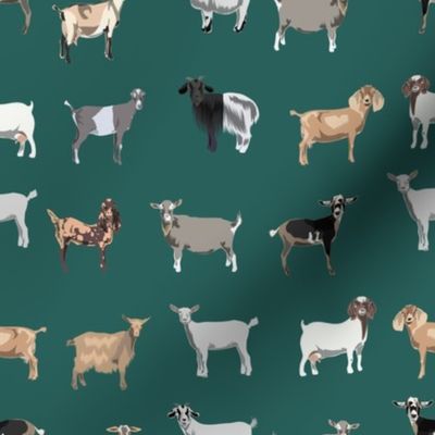 goats fabric - goat wallpaper, goat fabric, goat breeds, farm, farm animals fabric -  green