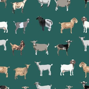 goats fabric - goat wallpaper, goat fabric, goat breeds, farm, farm animals fabric -  green