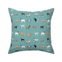 goats fabric - goat wallpaper, goat fabric, goat breeds, farm, farm animals fabric - blue
