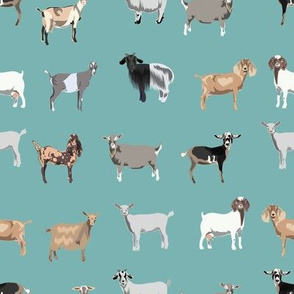 goats fabric - goat wallpaper, goat fabric, goat breeds, farm, farm animals fabric - blue