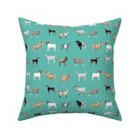 goats fabric - goat wallpaper, goat fabric, goat breeds, farm, farm animals fabric - turquoise