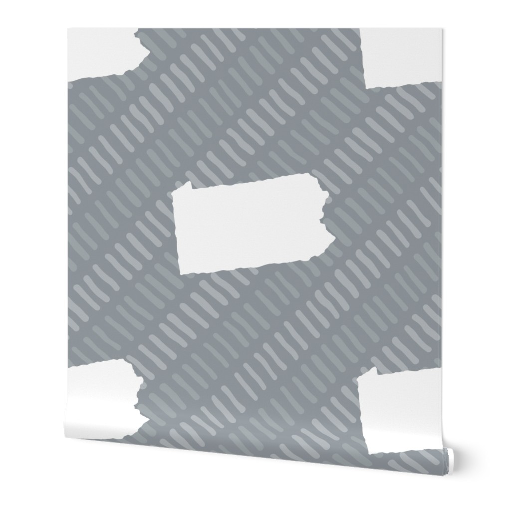 Pennsylvania State Shape Outline Grey and White Stripes