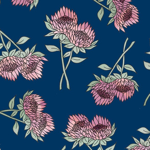 LARGE protea flower fabric - home decor fabric, protea wallpaper, protea flower bedding, protea flower design - navy