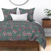 LARGE protea flower fabric - home decor fabric, protea wallpaper, protea flower bedding, protea flower design - sage