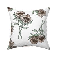 LARGE protea flower fabric - home decor fabric, protea wallpaper, protea flower bedding, protea flower design - white
