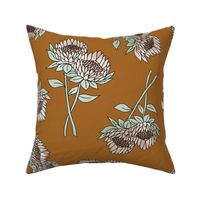 LARGE protea flower fabric - home decor fabric, protea wallpaper, protea flower bedding, protea flower design - rust