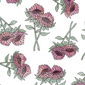 LARGE protea flower fabric - home decor fabric, protea wallpaper, protea flower bedding, protea flower design -  white and mauve