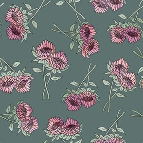 protea flower fabric - protea, floral, watercolor floral, watercolour floral, florals fabric, spring floral - sage