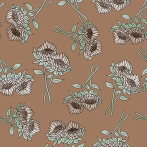 protea flower fabric - protea, floral, watercolor floral, watercolour floral, florals fabric, spring floral - brown