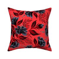 Hibiscus Floral - Bright Red Black