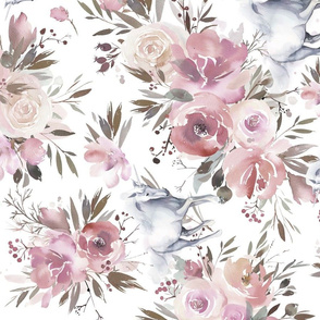 Winter Roses and Unicorns - Rotated - Dusty pink