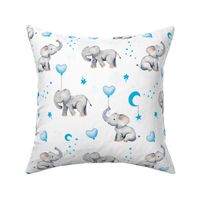 blue stars and balloons baby elephant