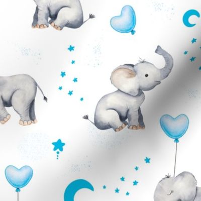 blue stars and balloons baby elephant