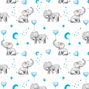 blue stars and balloons baby elephant