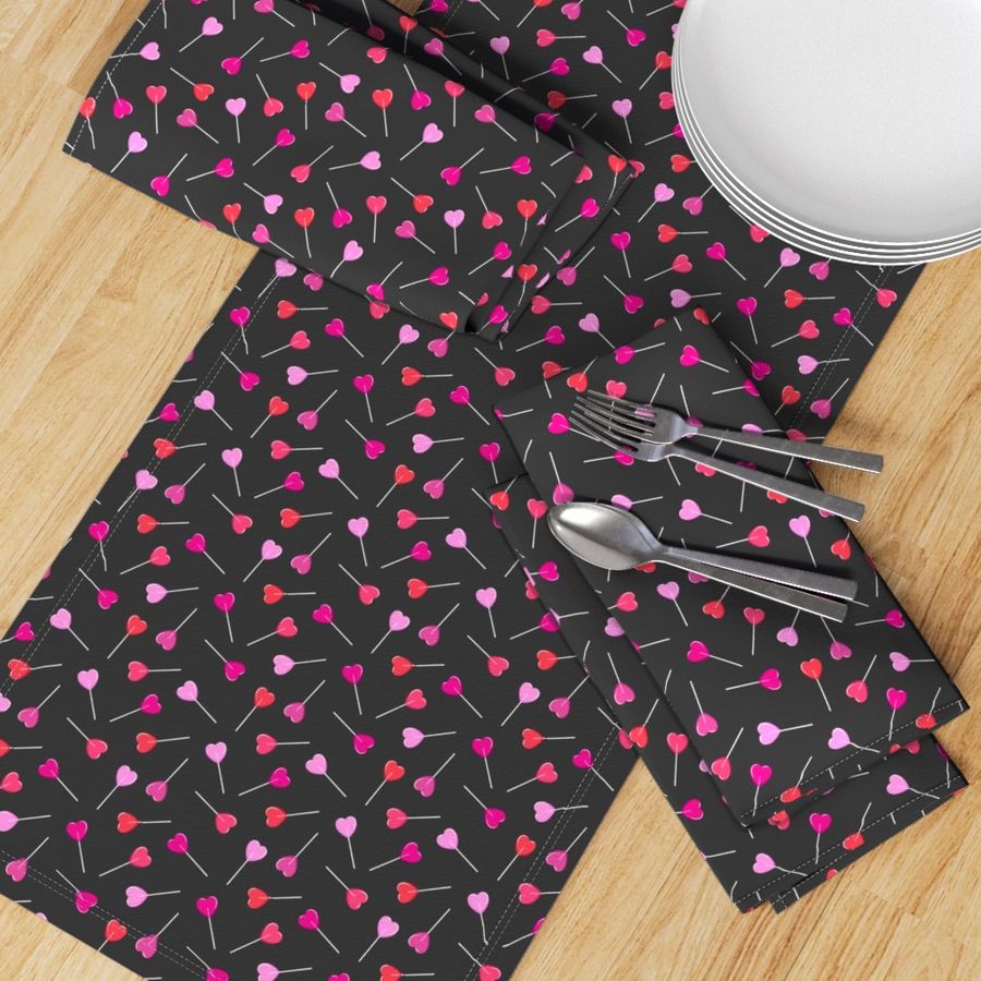 (small scale) heart shaped suckers - lollipops multi on soft black  C20BS