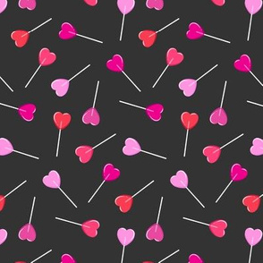 (small scale) heart shaped suckers - lollipops multi on soft black  C20BS