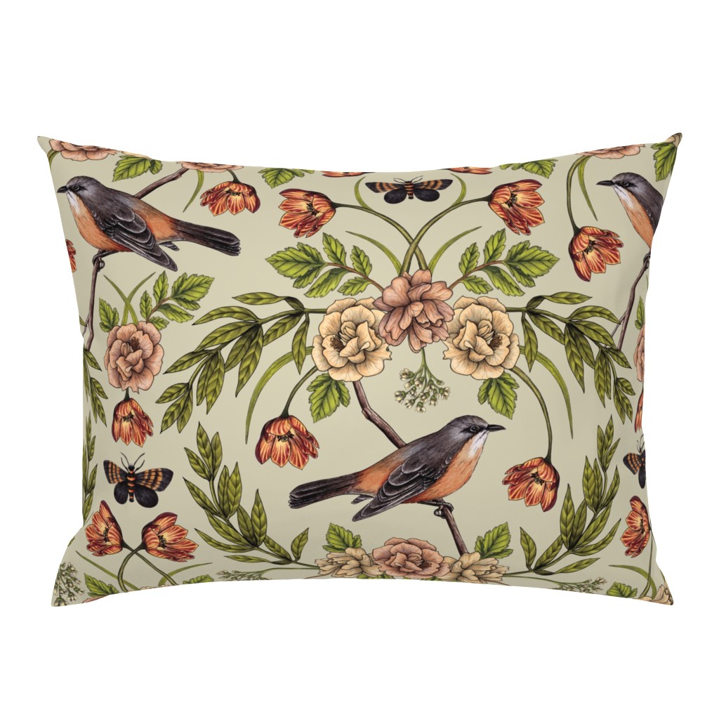 In The Garden - Nature Pattern w/ Birds, Flowers & Moths