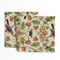 In The Garden - Nature Pattern w/ Birds, Flowers & Moths