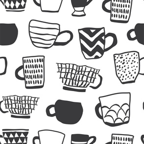 Black and white cups 2 of coffee scandinavian pattern