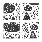 Black and white clouds, rainy drops in scandinavian style