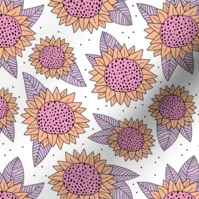 Summer flowers and sunflower garden blossom leaves spring pink lilac girls