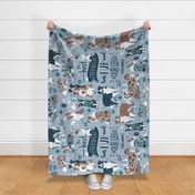 Blanket scale // The best therapist has fur and four legs quote // pastel blue background teal details with Australian Shepherds / Aussies dogs