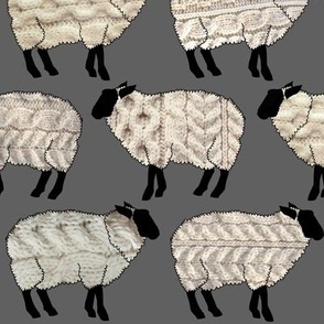 Wee Wooly Sheep in Aran Sweaters (dark grey background)