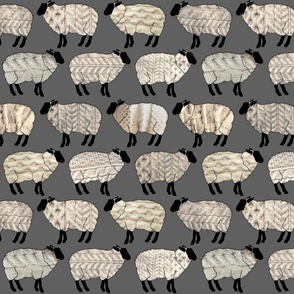 Wee Wooly Sheep in Aran Sweaters (dark grey background)