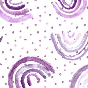 Large scale amethyst rainbows with dots ★ watercolor tossed purple rainbows for modern scandi minimal nursery