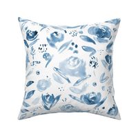 Watercolor tonal blue flowers ★ painted florals for monochrome modern home decor, bedding, nursery