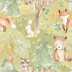 8" Woodland Animals - Baby Animals in Forest- green
