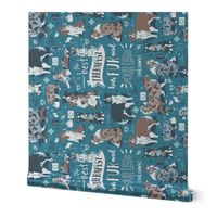 Blanket scale // The best therapist has fur and four legs quote // turquoise background aqua details with Australian Shepherds / Aussies dogs