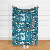 Blanket scale // The best therapist has fur and four legs quote // turquoise background aqua details with Australian Shepherds / Aussies dogs