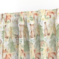 8" Woodland Animals - Baby Animals in Forest light background Nursery Fabric, Baby Girl Fabric