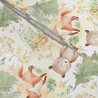 8" Woodland Animals - Baby Animals in Forest light background Nursery Fabric, Baby Girl Fabric