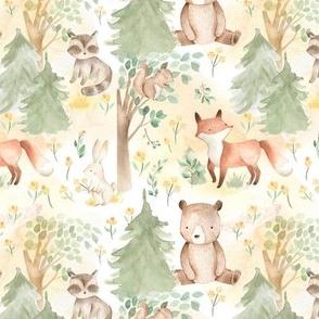 Seamless pattern with cute woodland animals trees and leaves Scandinavian  woodland illustration Perfect for textile wallpaper or print design  14955239 Vector Art at Vecteezy