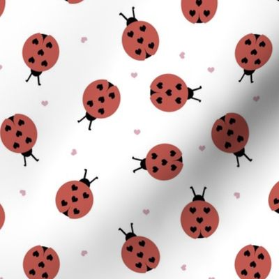 ladybug fabric - ladybird design, baby girl, heart, love, swaddle fabric, infant fabric, nursery fabric - brick