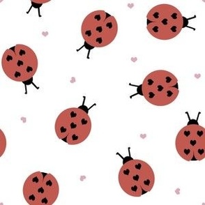 ladybug fabric - ladybird design, baby girl, heart, love, swaddle fabric, infant fabric, nursery fabric - brick