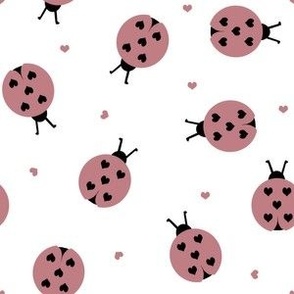 ladybug fabric - ladybird design, baby girl, heart, love, swaddle fabric, infant fabric, nursery fabric -  mauve