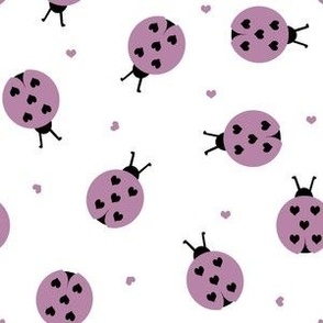 ladybug fabric - ladybird design, baby girl, heart, love, swaddle fabric, infant fabric, nursery fabric - opera mauve