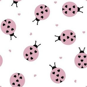 ladybug fabric - ladybird design, baby girl, heart, love, swaddle fabric, infant fabric, nursery fabric -  pastel pink