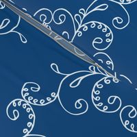 Lily of the Valley Hearts and Swirls on Classic Blue