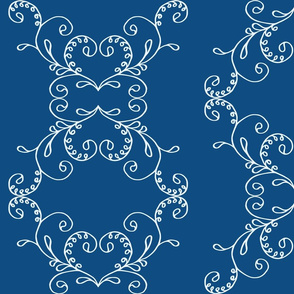 Lily of the Valley Hearts and Swirls on Classic Blue