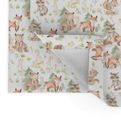 10" Woodland Animals - Baby Animals in Forest,woodland nursery fabric,animal nursery fabric,baby animals fabric white