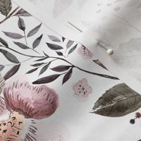 10" UtART - Autumnal Watercolor Flowers on white, Nursery Botany Fabric, blush light piNostalgic Baby Girl Fabric