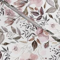 10" UtART - Autumnal Watercolor Flowers on white, Nursery Botany Fabric, blush light piNostalgic Baby Girl Fabric