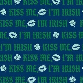 kiss me irish fabric - st patricks day fabric, spring fabric, irish fabric, st pattys fabric, green fabric, clover fabric - navy